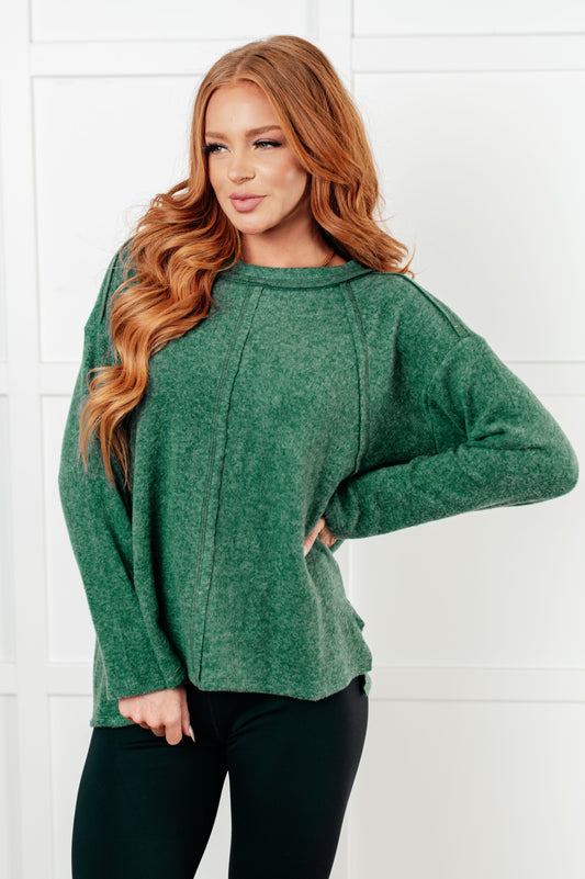 Simple Silhouette Brushed Hacci Sweater in Dark Green-Tops-Modish Lily, Tecumseh Michigan