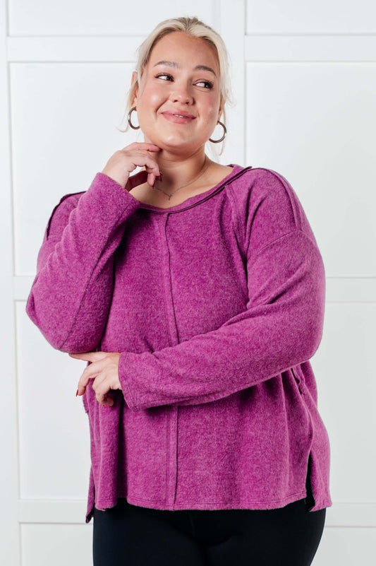 Simple Silhouette Brushed Hacci Sweater in Light Plum-Tops-Modish Lily, Tecumseh Michigan