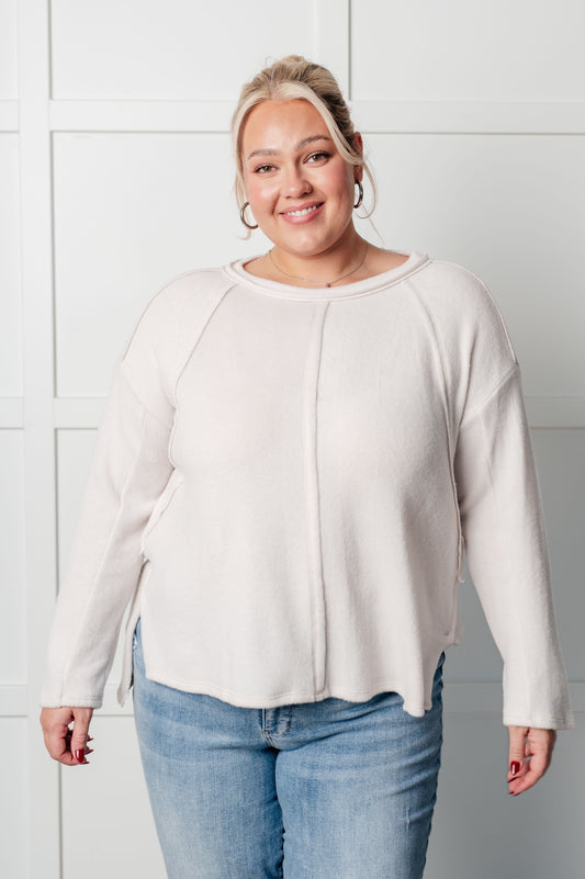 Simple Silhouette Brushed Hacci Sweater in Sand Beige-Tops-Modish Lily, Tecumseh Michigan