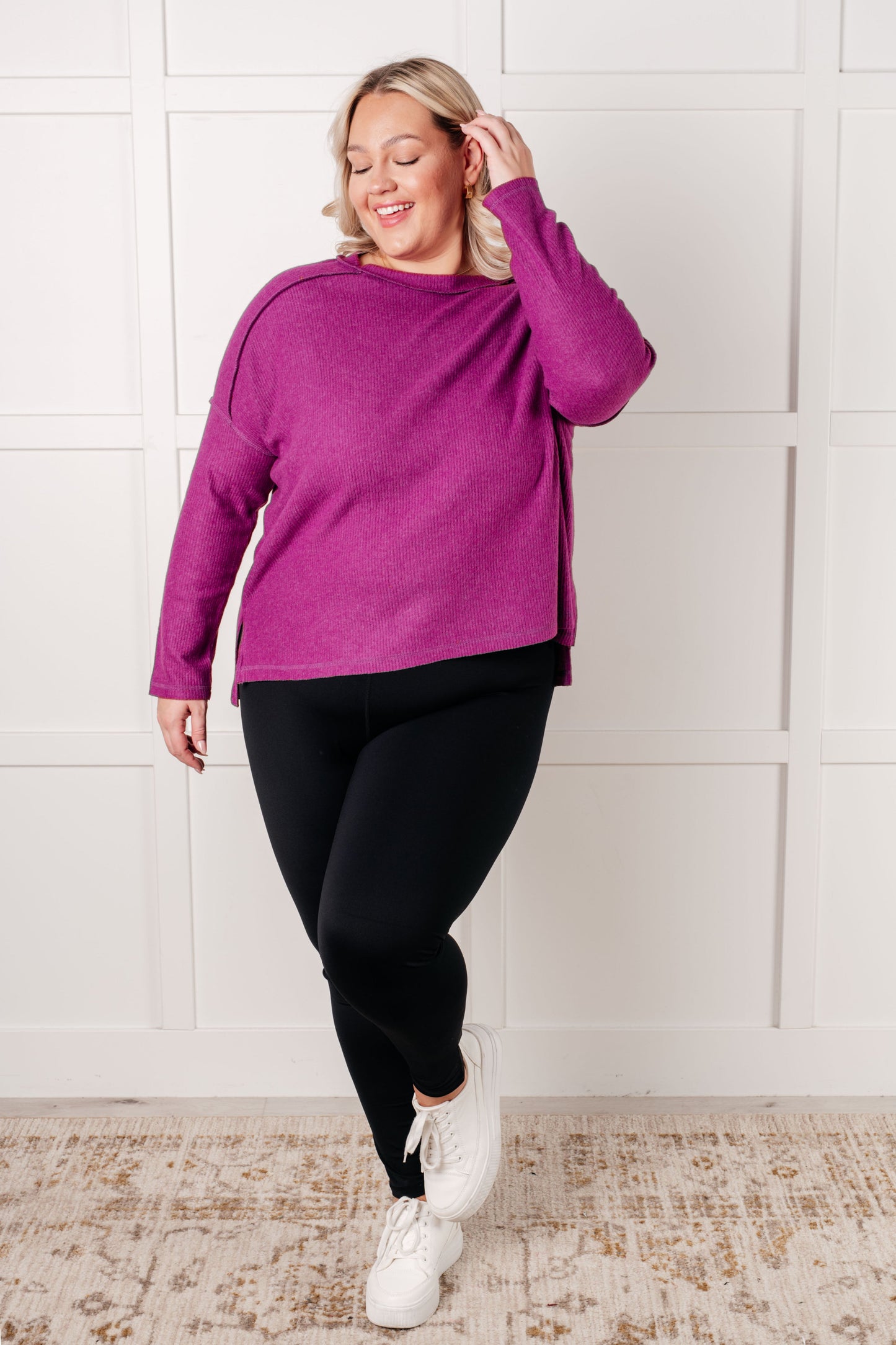 Simply Basic Ribbed Hacci Sweater in Light Plum-Tops-Modish Lily, Tecumseh Michigan