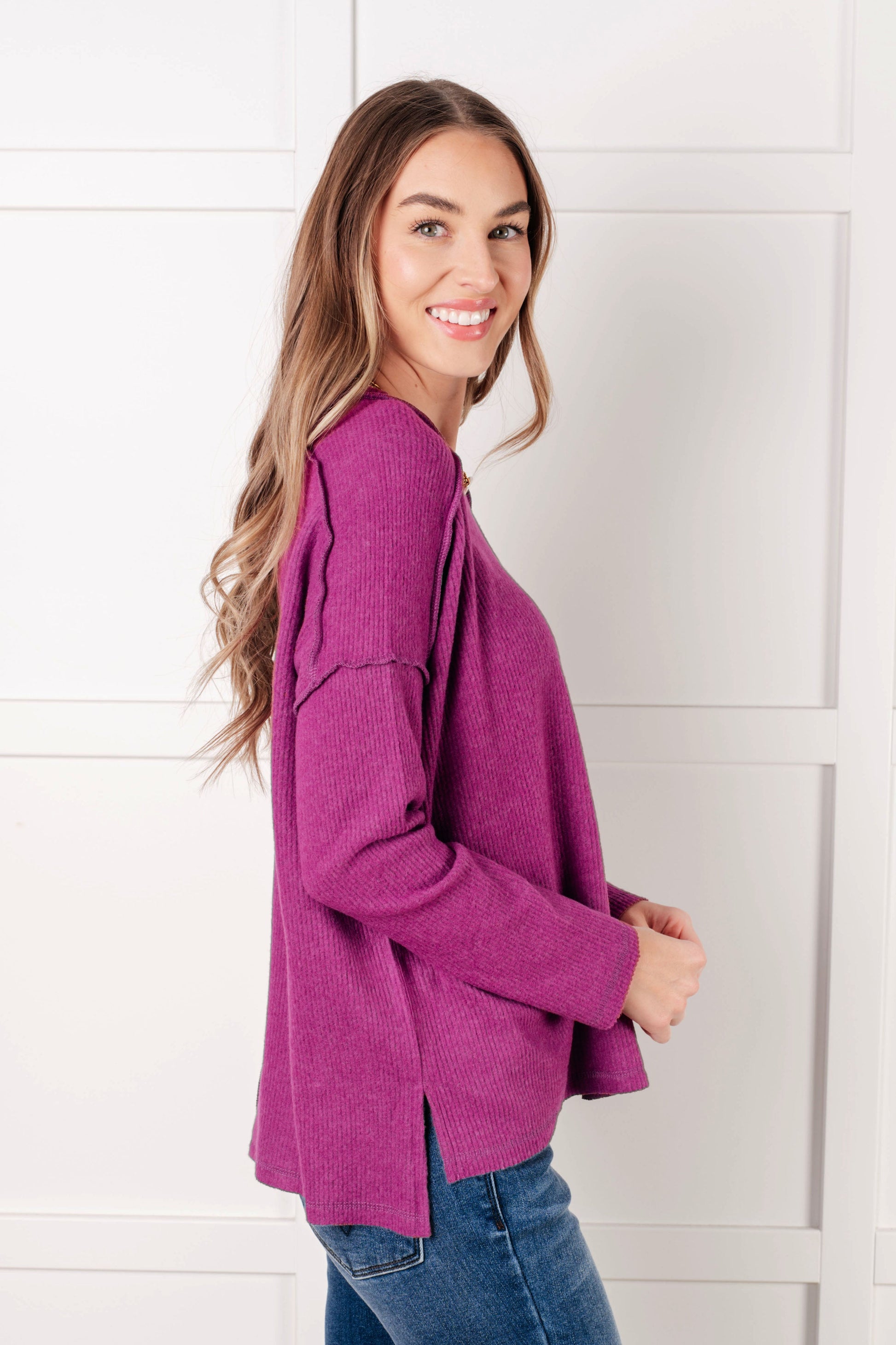 Simply Basic Ribbed Hacci Sweater in Light Plum-Tops-Modish Lily, Tecumseh Michigan