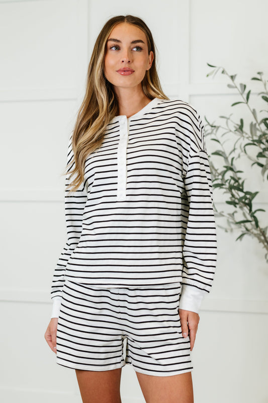 Situationally Sound Striped Long Sleeve Top and Shorts Set-Womens-Modish Lily, Tecumseh Michigan