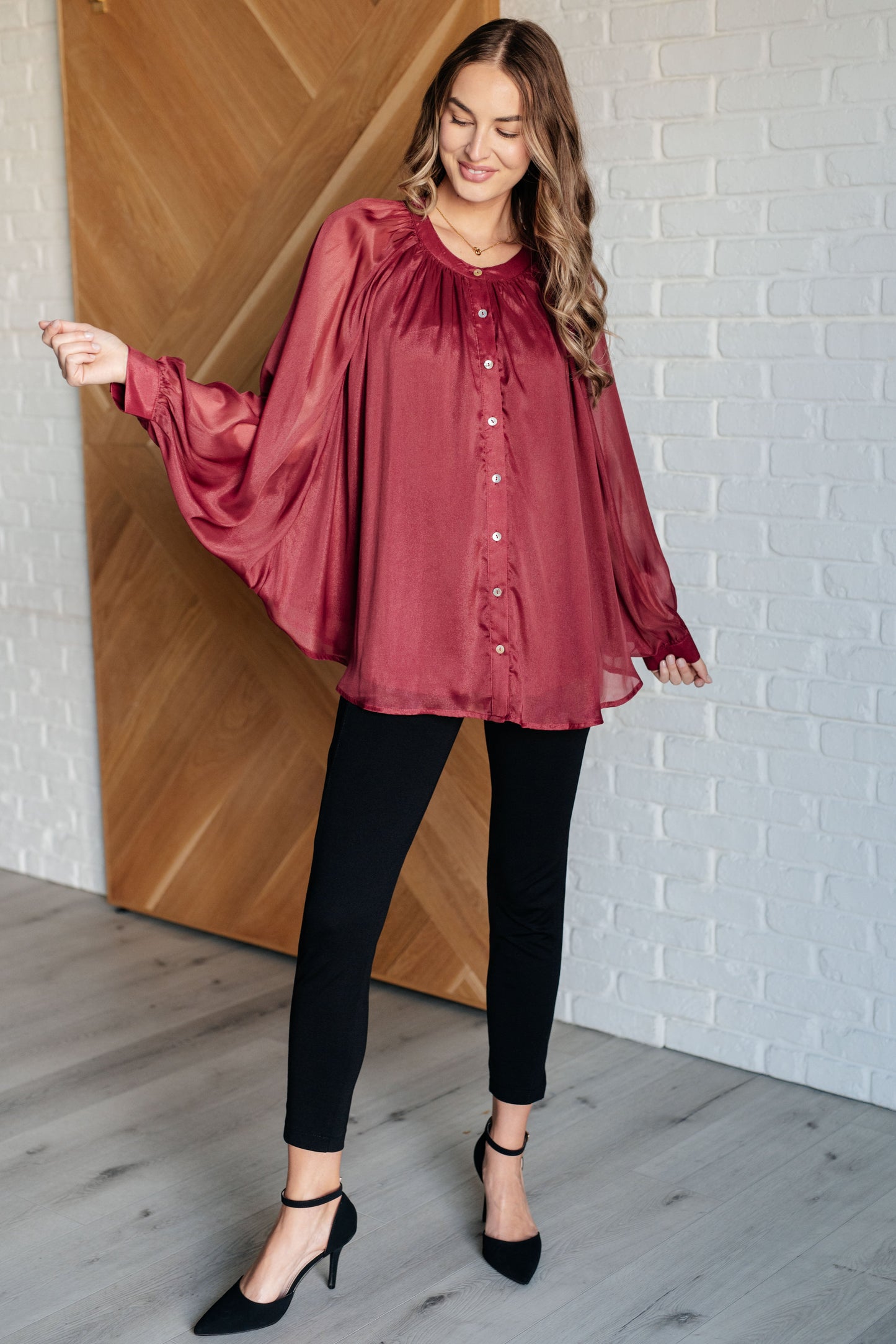 Smiles and Pouts Bat Sleeve Button Down-Blouses-Modish Lily, Tecumseh Michigan