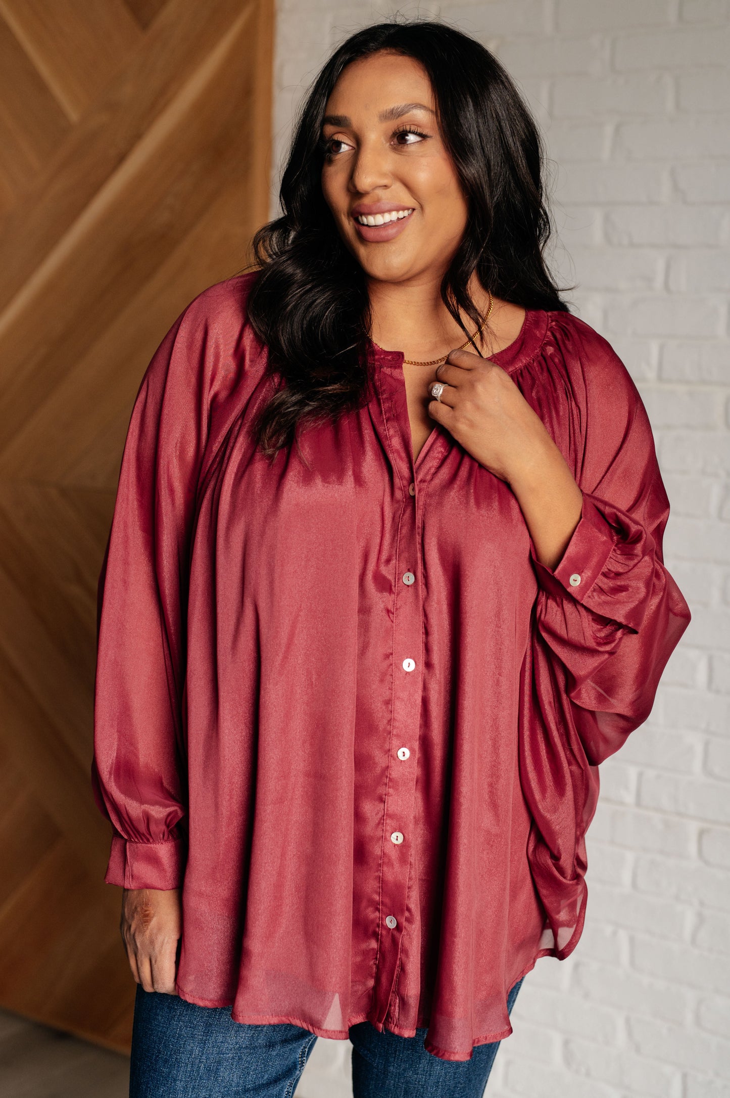 Smiles and Pouts Bat Sleeve Button Down-Blouses-Modish Lily, Tecumseh Michigan