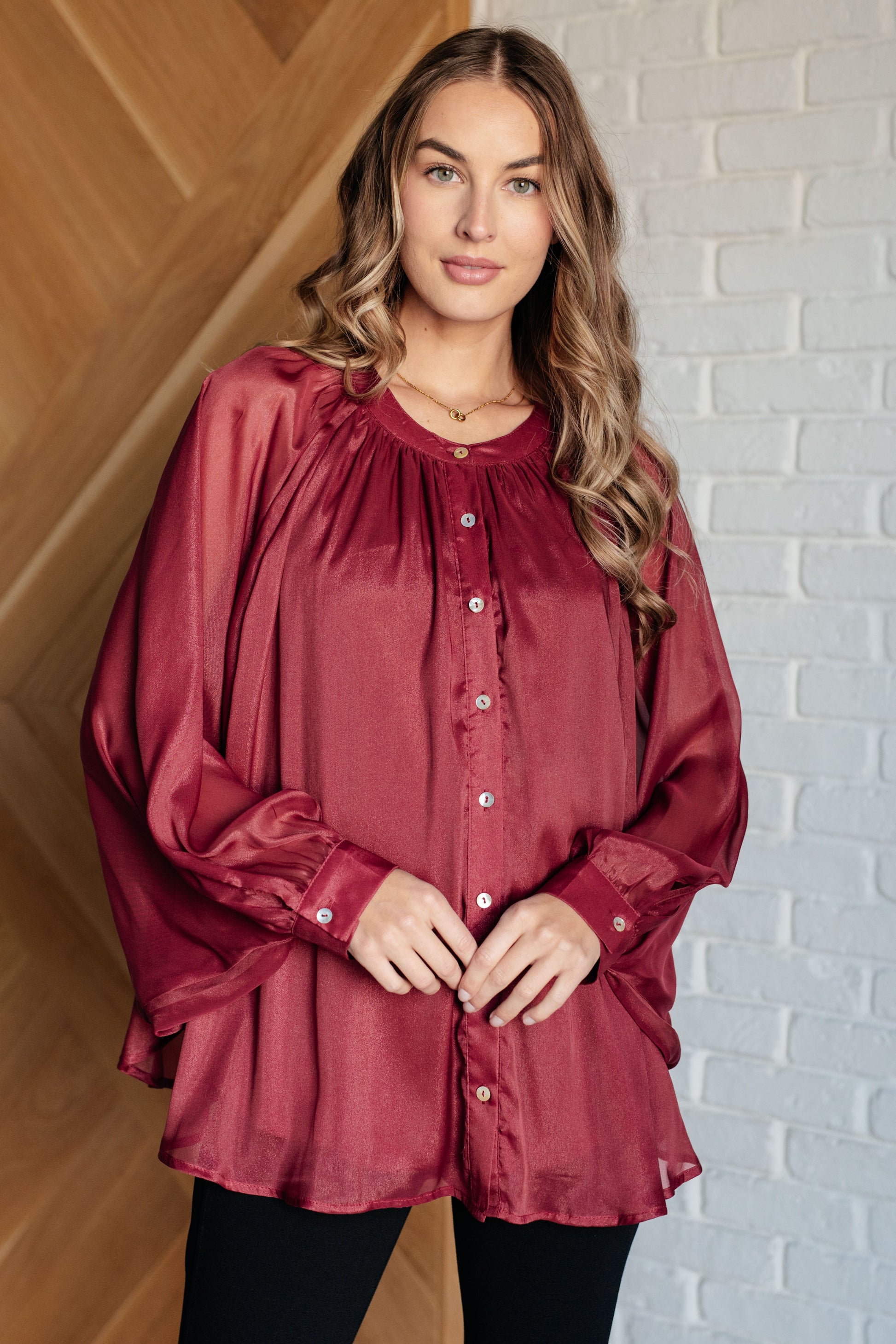 Smiles and Pouts Bat Sleeve Button Down-Blouses-Modish Lily, Tecumseh Michigan