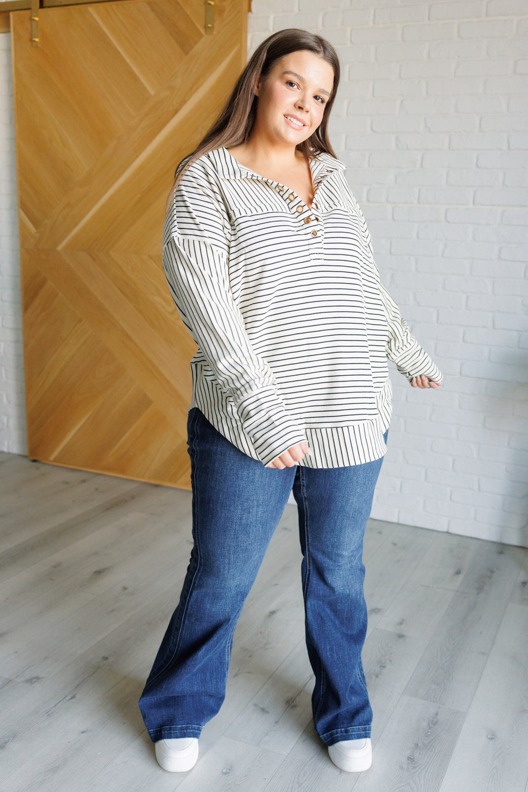 Striped Serendipity Pullover-Tops-Modish Lily, Tecumseh Michigan