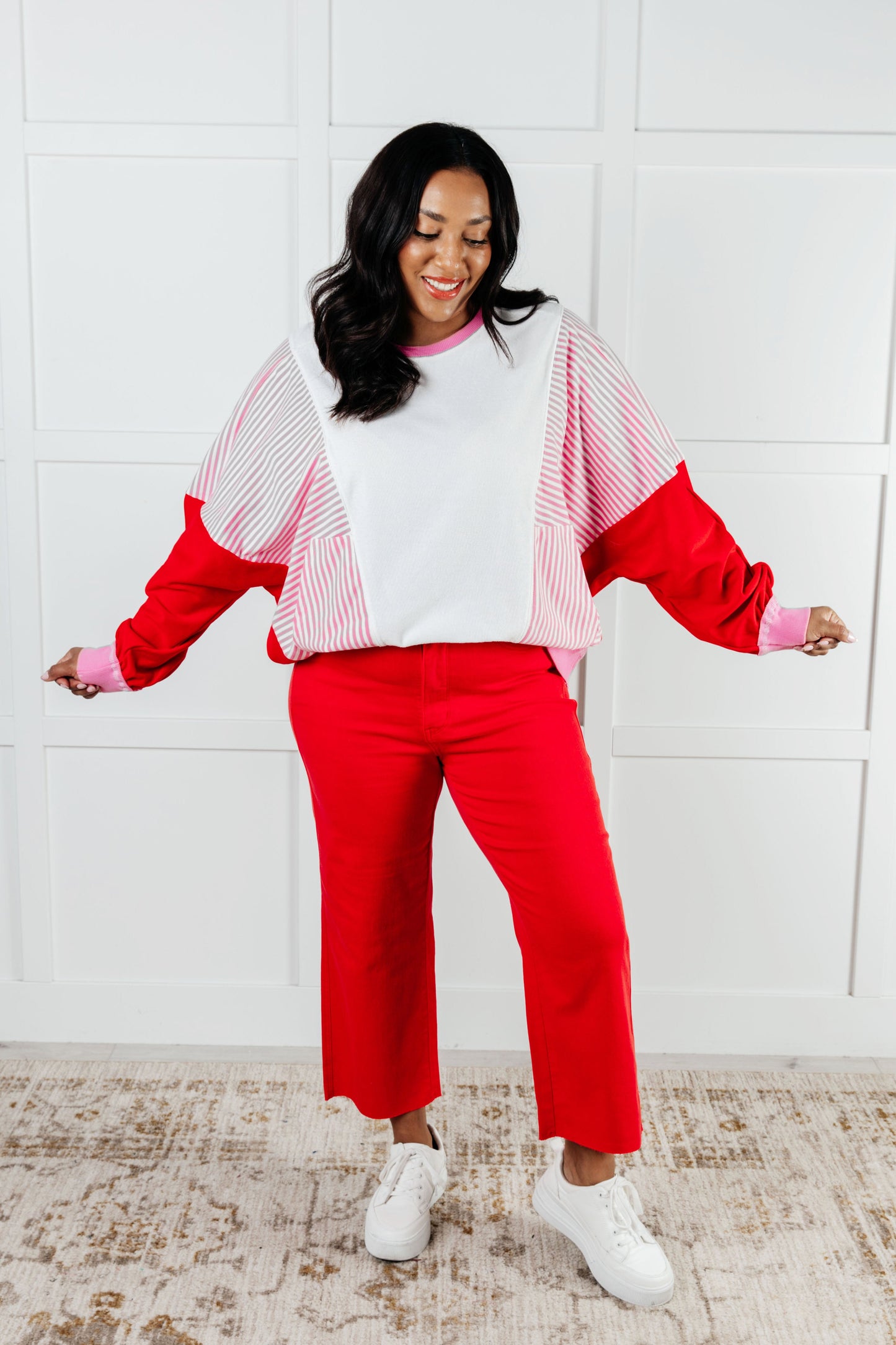 Stripes on My Sleeves Color Block Pullover-Tops-Modish Lily, Tecumseh Michigan