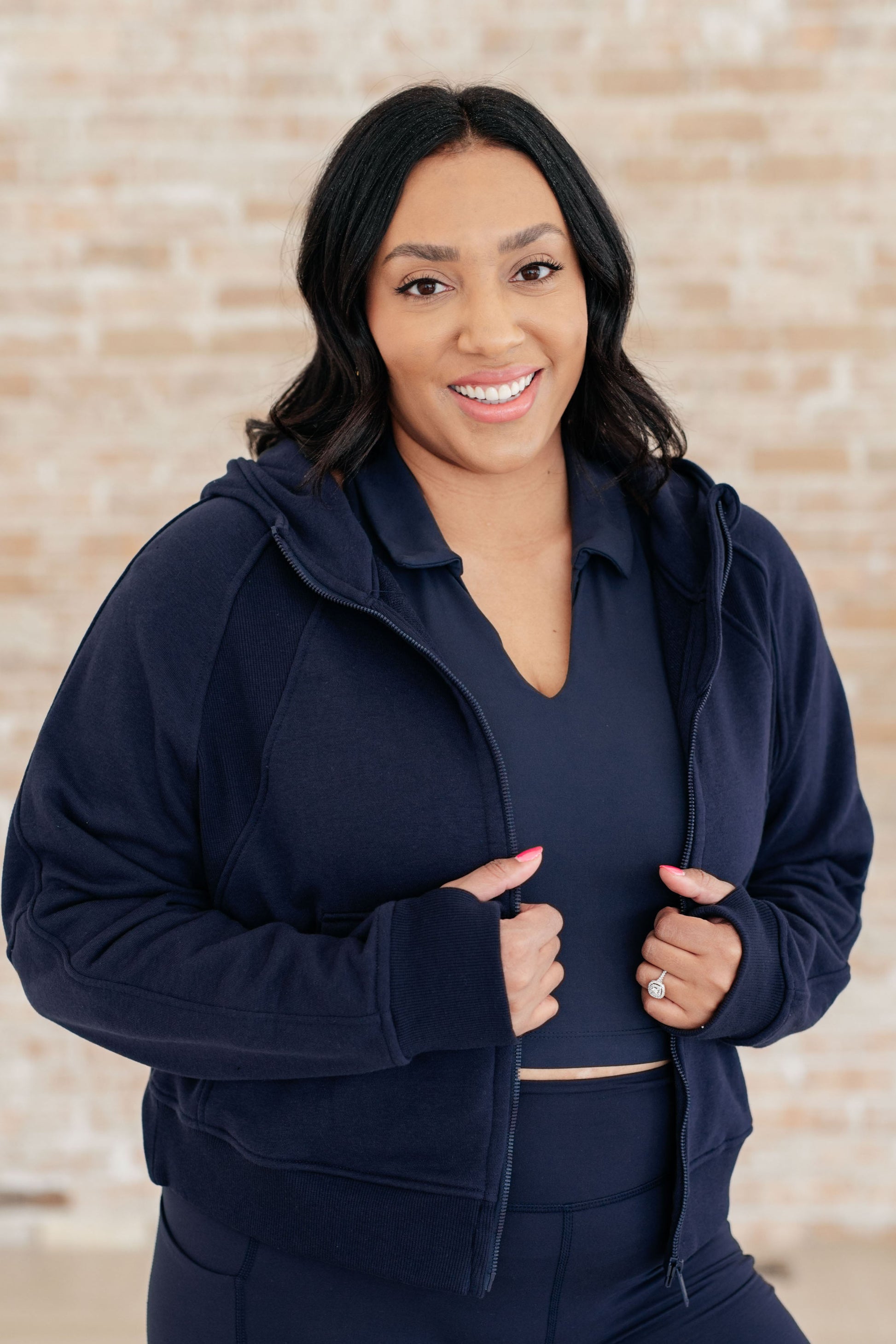 Sun or Shade Zip Up Jacket in Navy-Athleisure-Modish Lily, Tecumseh Michigan