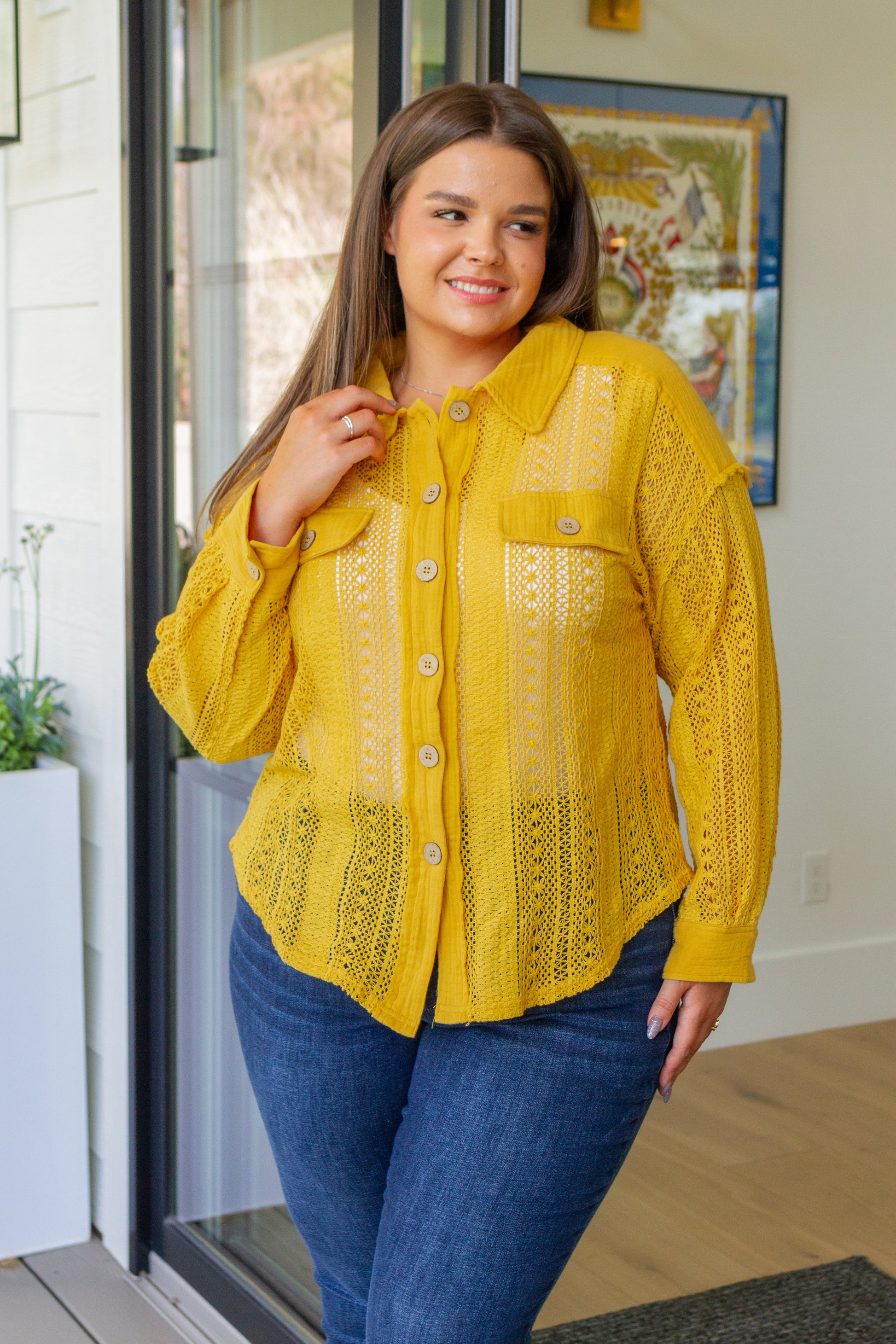 Sweeter Than Nectar Lace Button Down in Honey-Tops-Modish Lily, Tecumseh Michigan