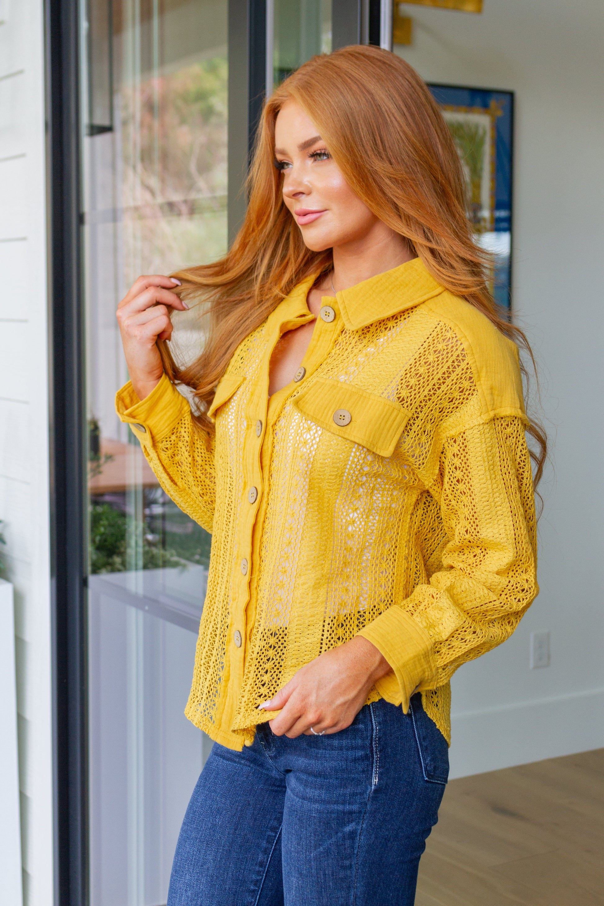 Sweeter Than Nectar Lace Button Down in Honey-Tops-Modish Lily, Tecumseh Michigan