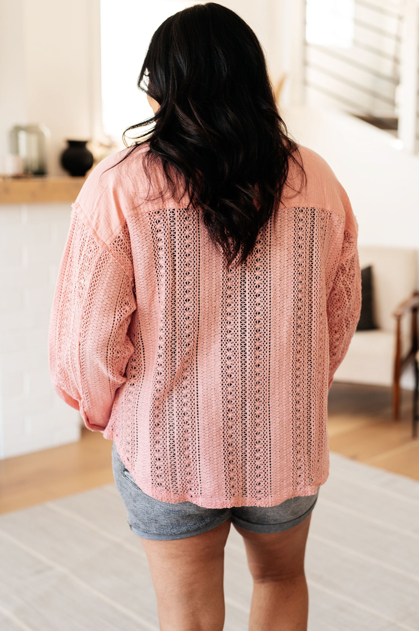 Sweeter Than Nectar Lace Button Down in Rose-Tops-Modish Lily, Tecumseh Michigan