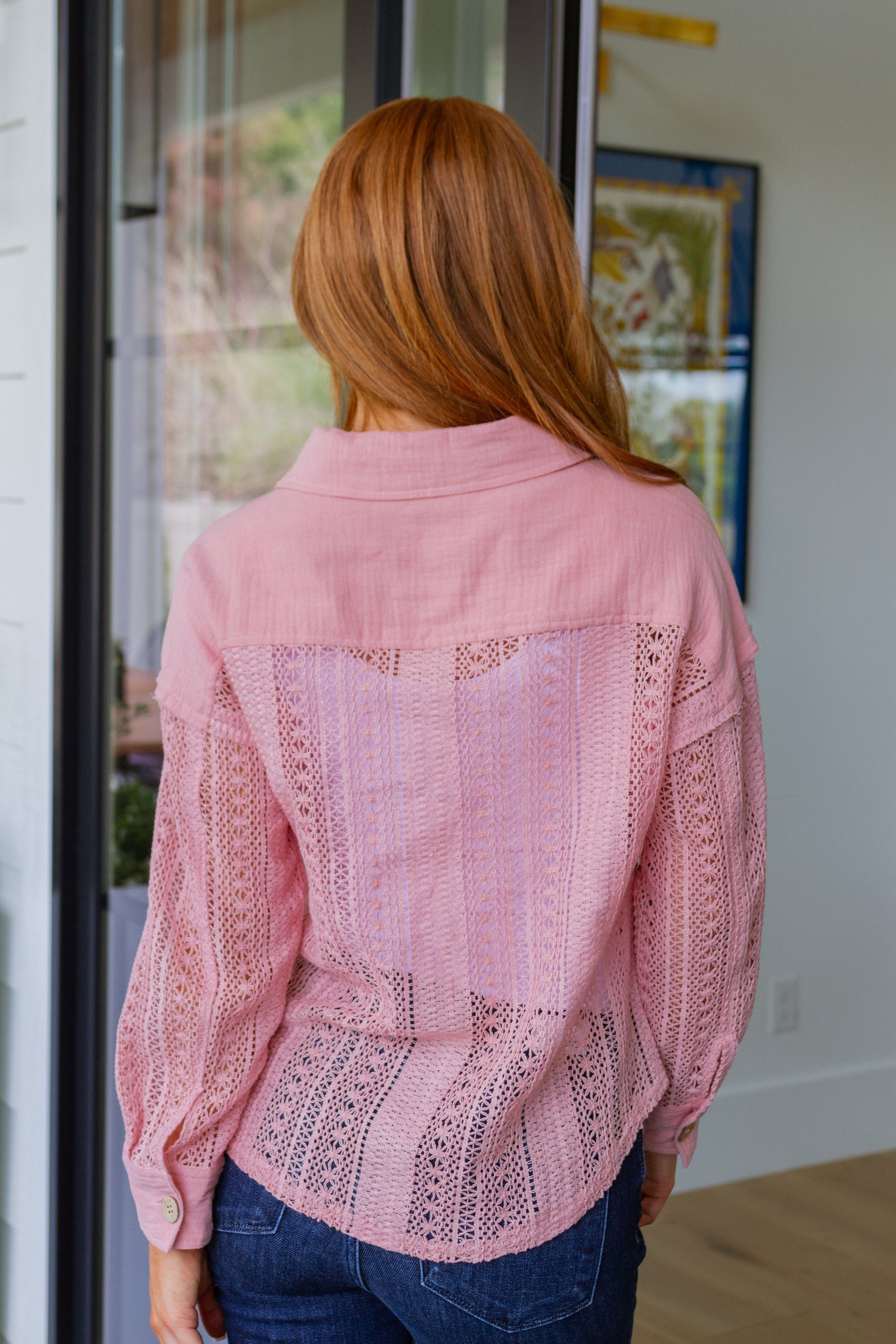 Sweeter Than Nectar Lace Button Down in Rose-Tops-Modish Lily, Tecumseh Michigan