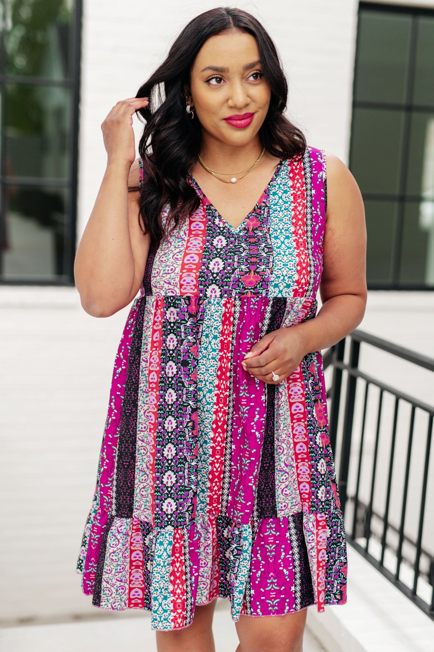 That's So Boho Mixed Print Sleeveless Dress-Dresses-Modish Lily, Tecumseh Michigan