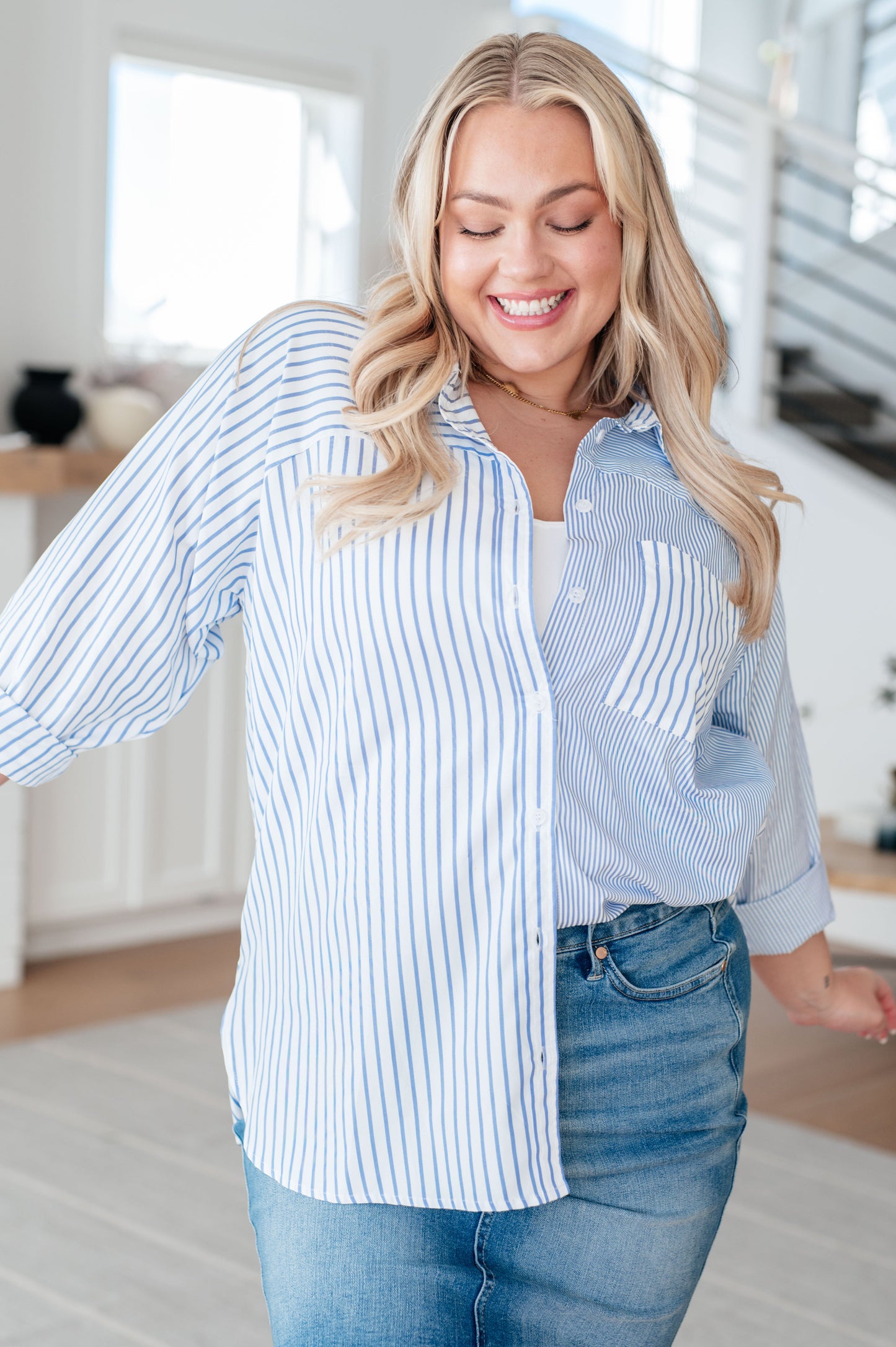 This or That Striped Button Down-Tops-Modish Lily, Tecumseh Michigan