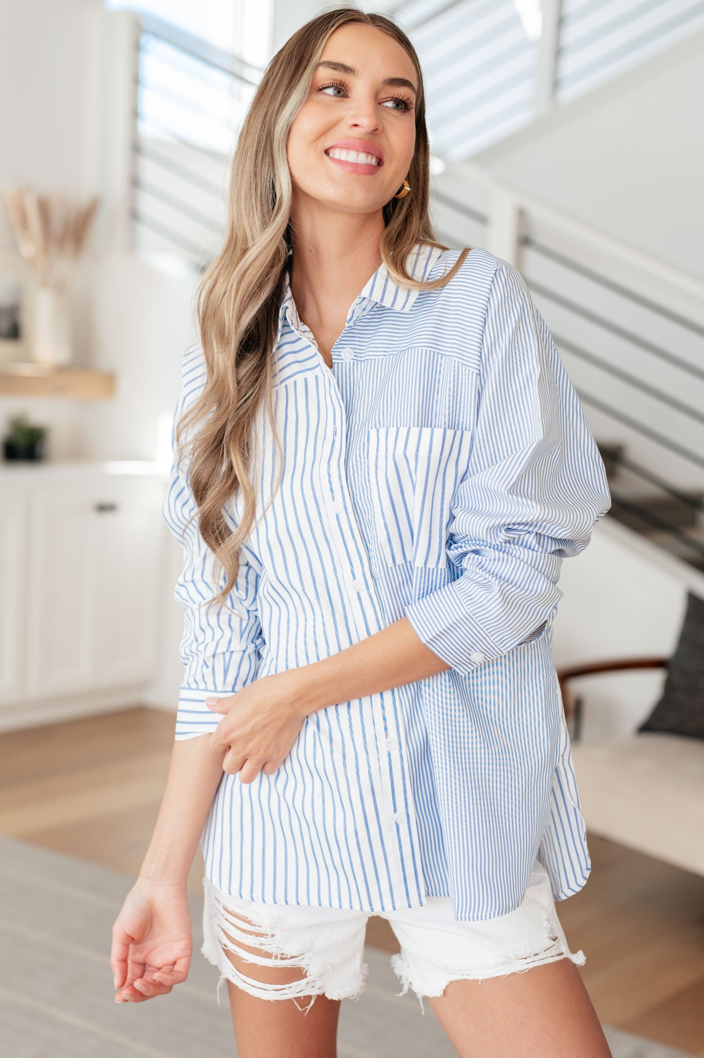 This or That Striped Button Down-Tops-Modish Lily, Tecumseh Michigan