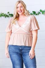 Load image into Gallery viewer, Taupe Crinkle Embroidered Smocked Babydoll Top-Modish Lily, Tecumseh Michigan
