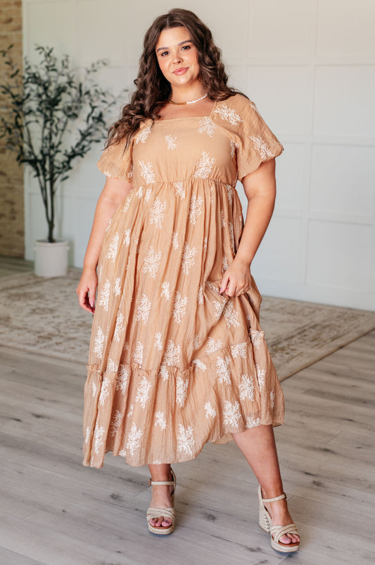 Trusting My Intuition Balloon Sleeve Dress in Camel-Dresses-Modish Lily, Tecumseh Michigan