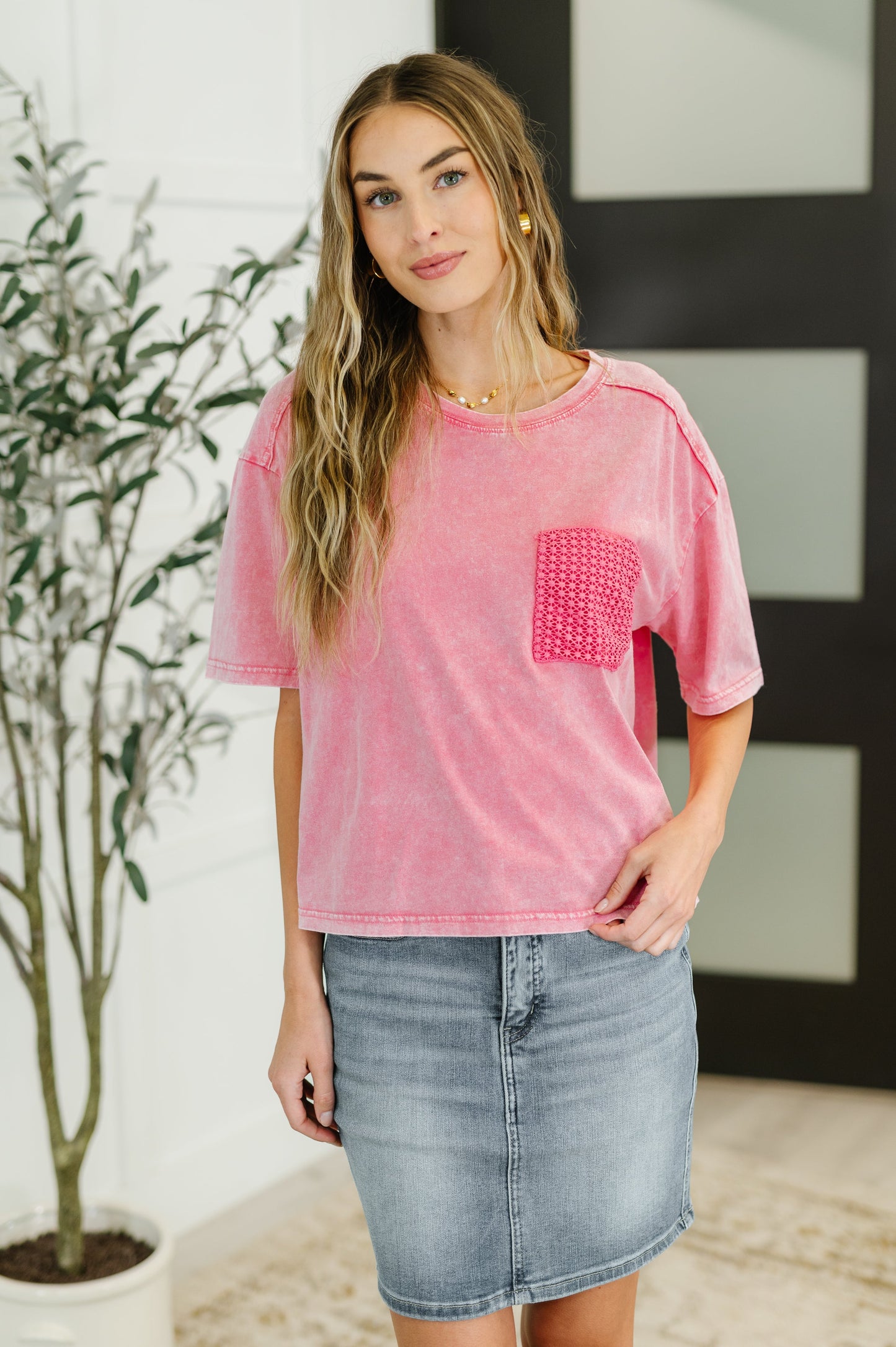 Who's That Girl Crochet Pocket T-Shirt-Womens-Modish Lily, Tecumseh Michigan