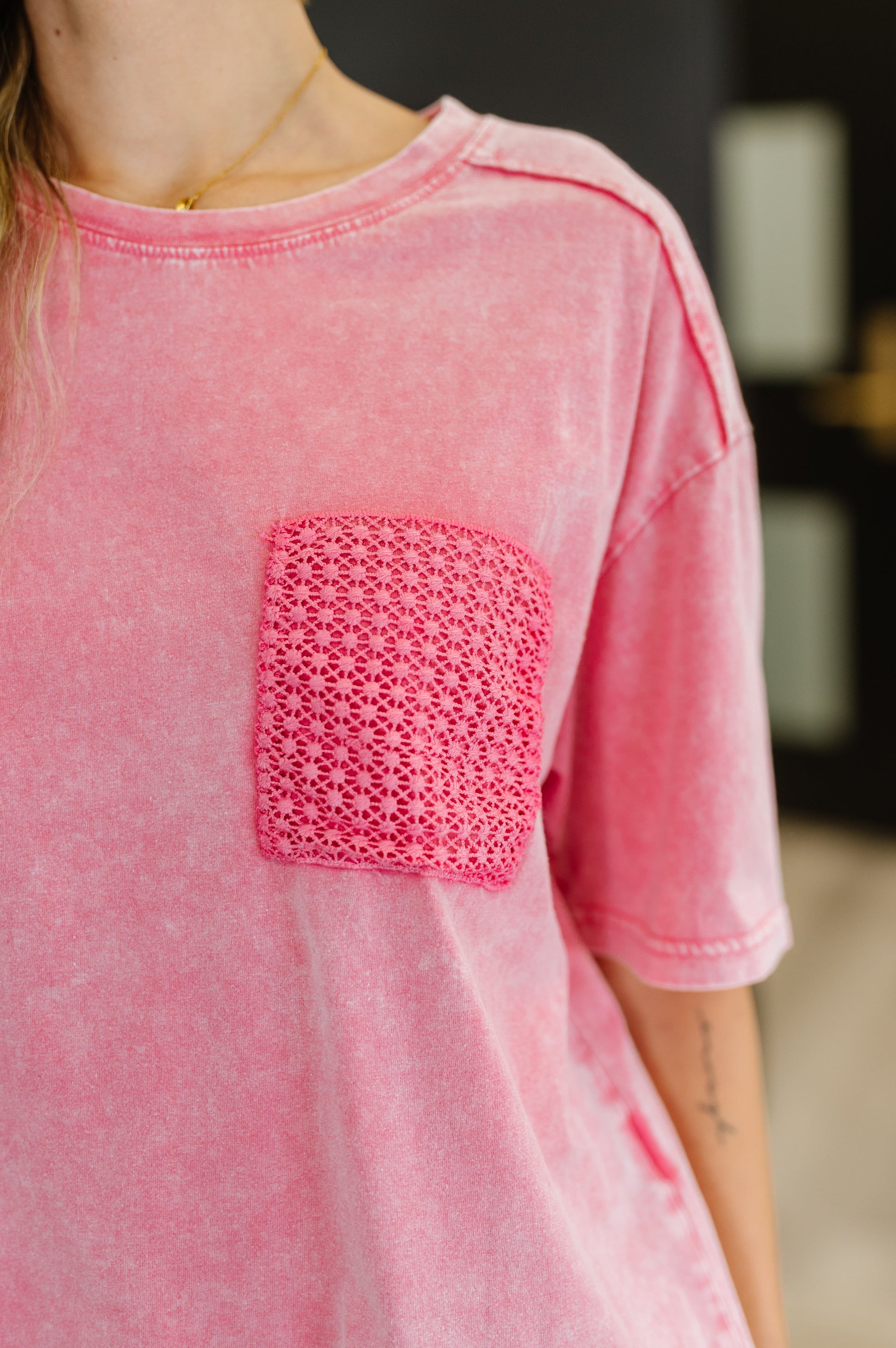 Who's That Girl Crochet Pocket T-Shirt-Womens-Modish Lily, Tecumseh Michigan