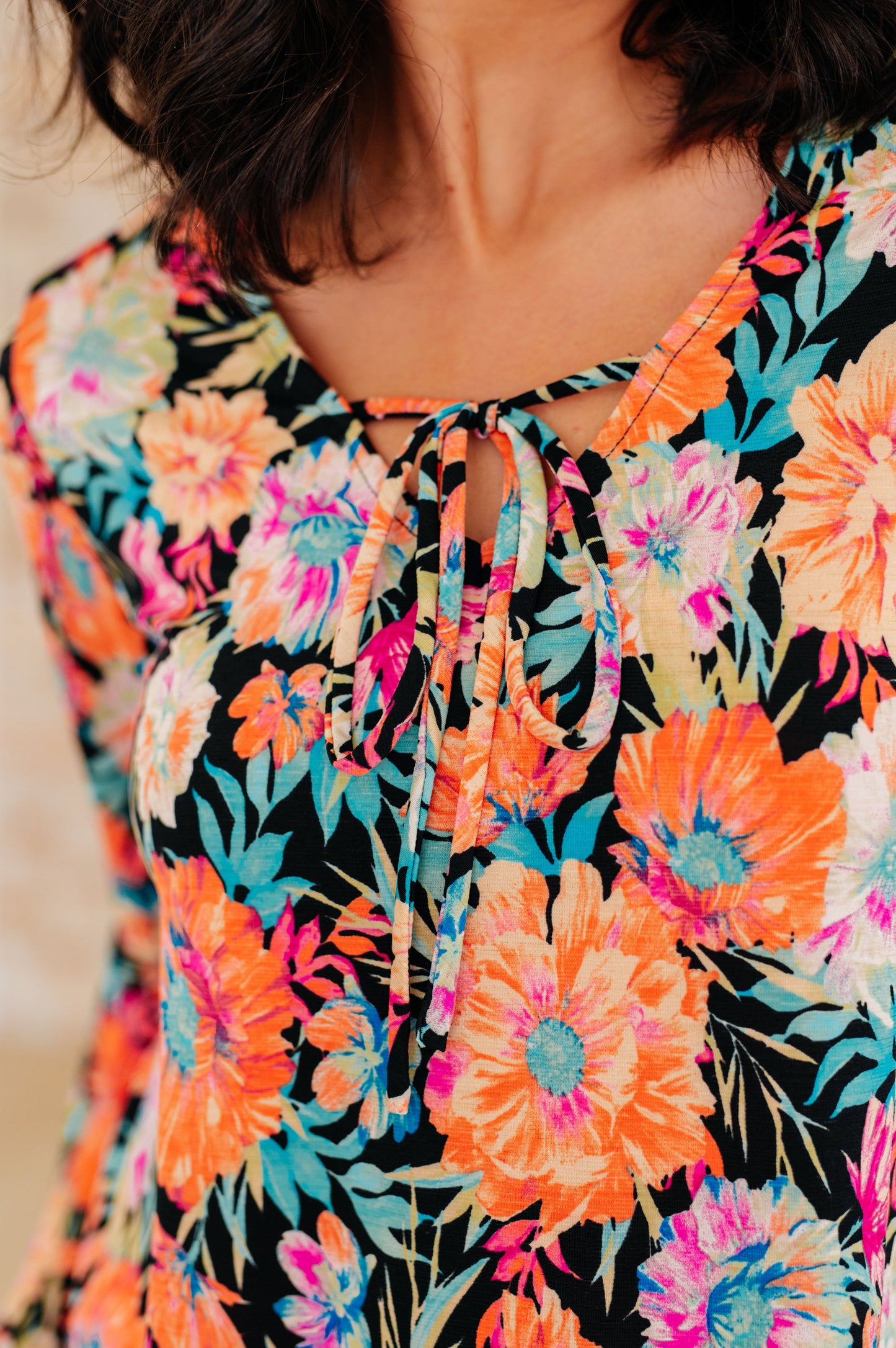 Willow Bell Sleeve Top in Black and Persimmon Floral-Tops-Modish Lily, Tecumseh Michigan