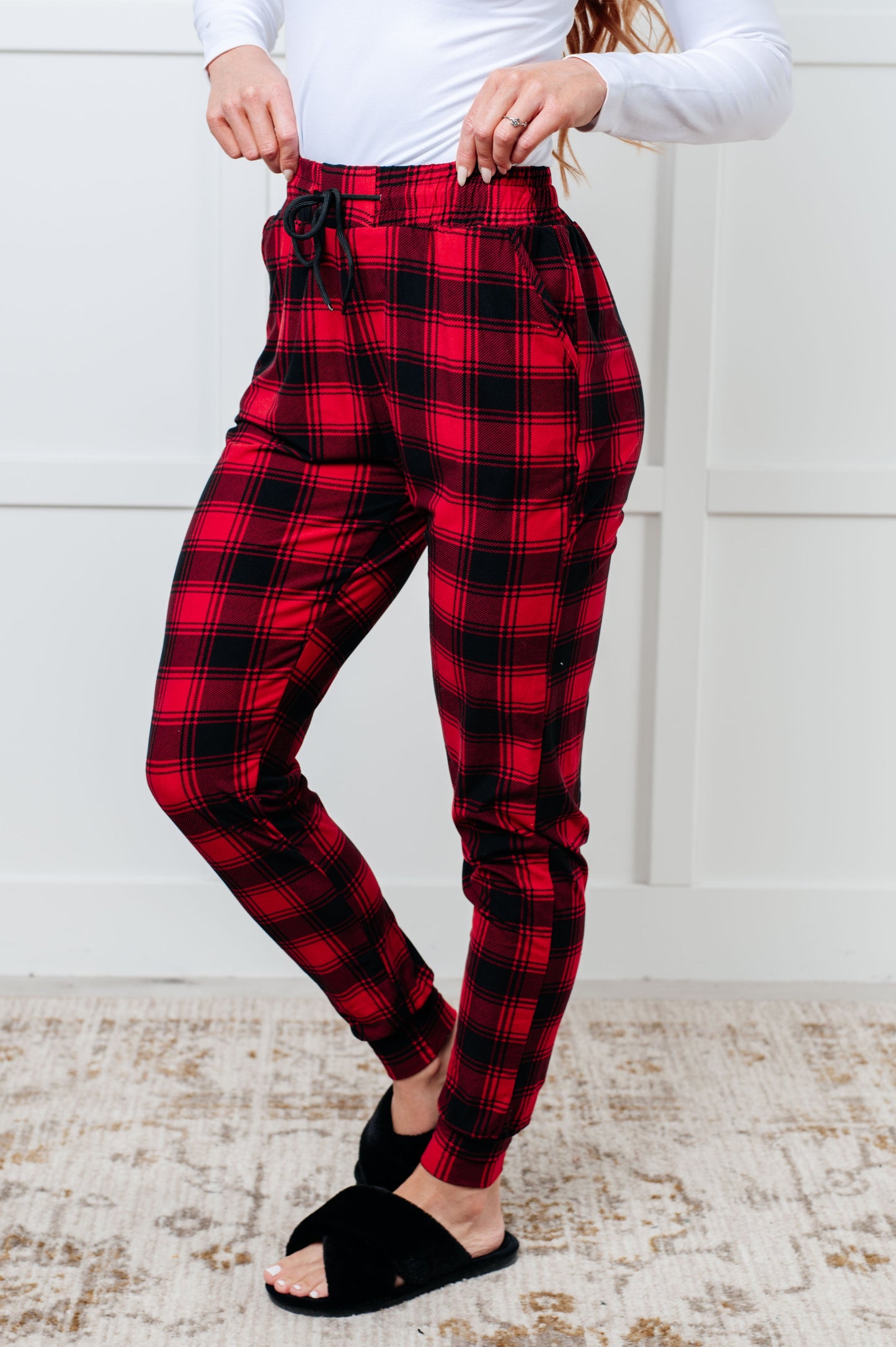 Your New Favorite Joggers in Red Plaid-Bottoms-Modish Lily, Tecumseh Michigan