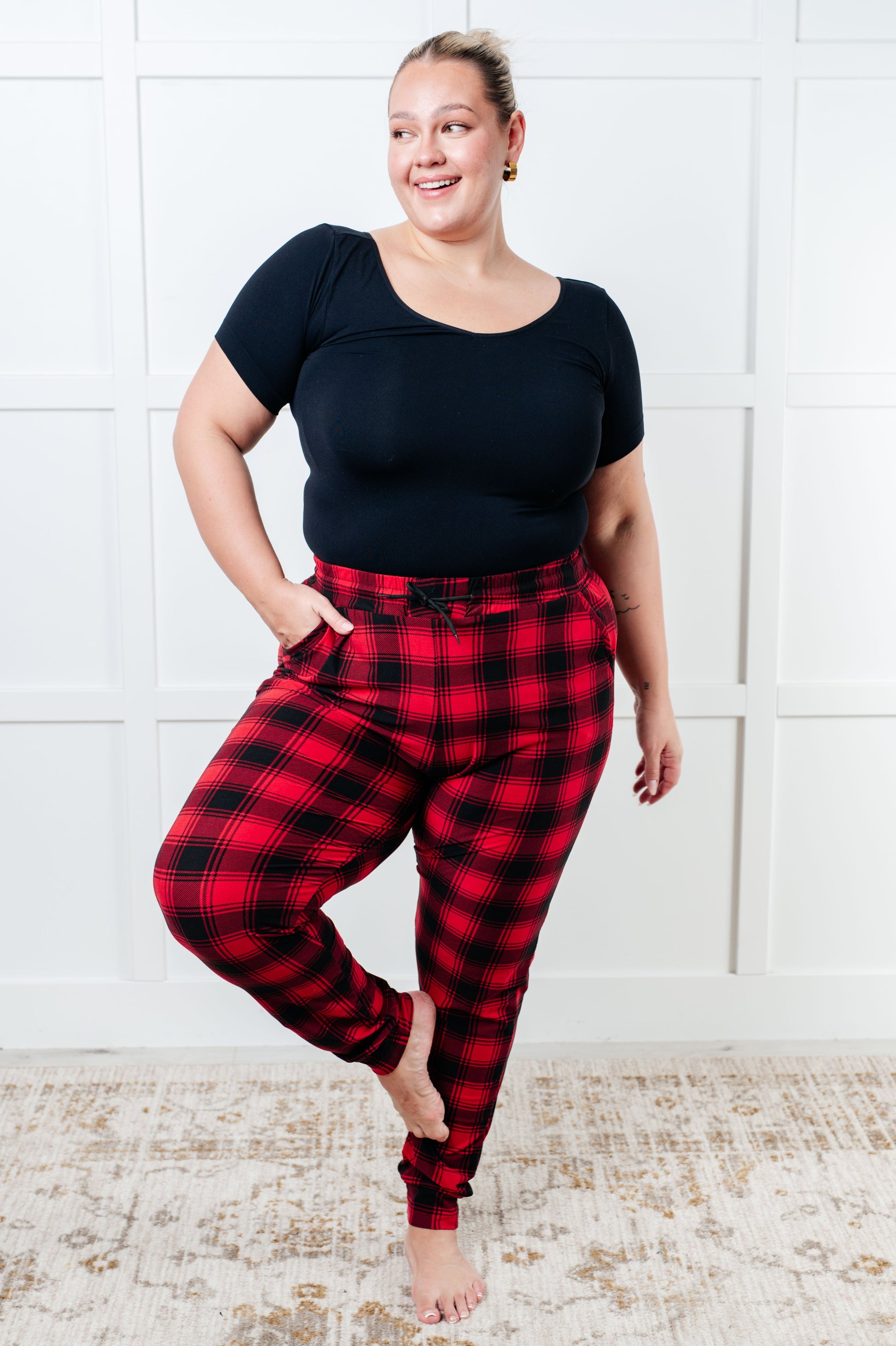 Your New Favorite Joggers in Red Plaid-Bottoms-Modish Lily, Tecumseh Michigan