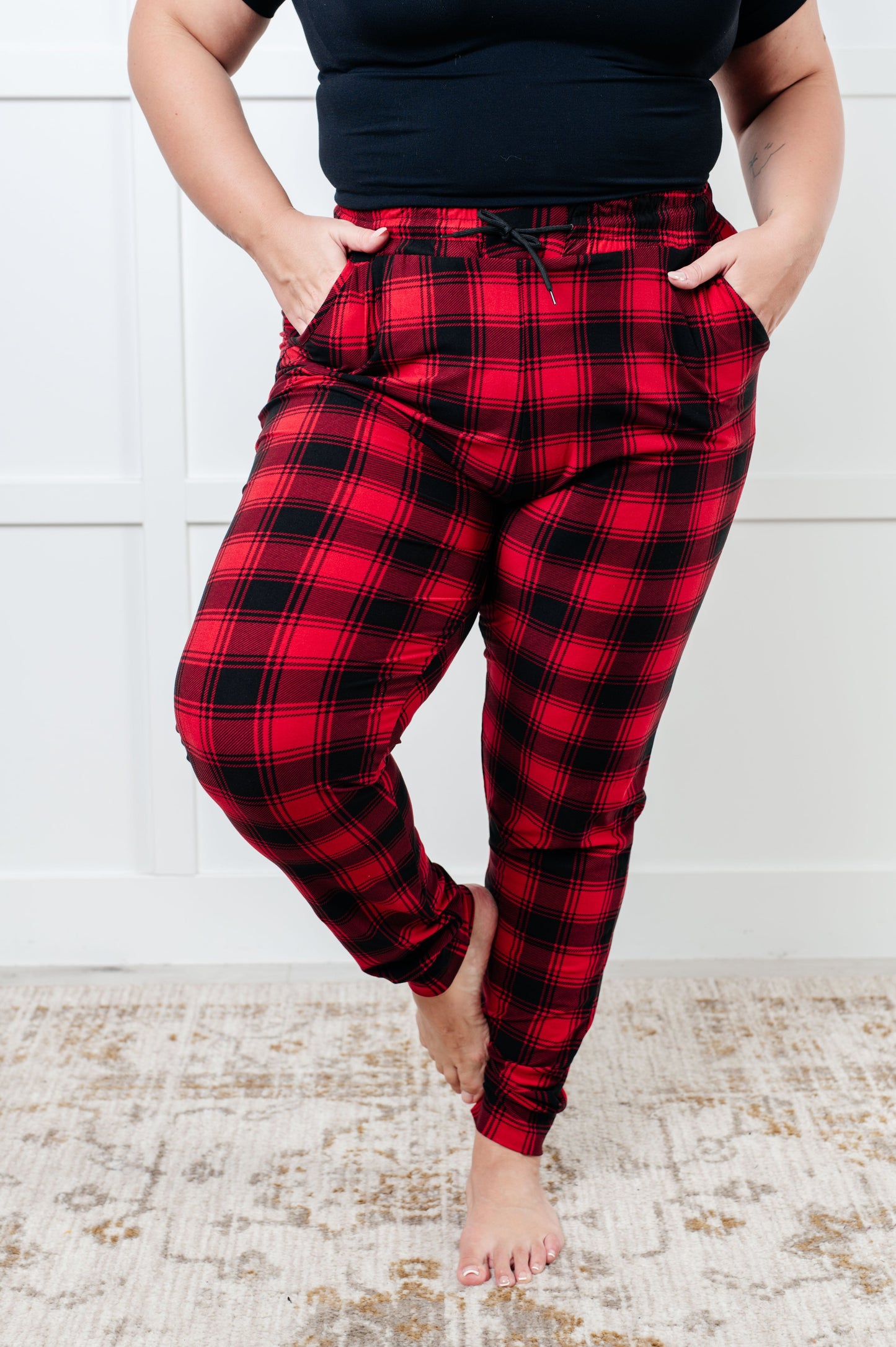 Your New Favorite Joggers in Red Plaid-Bottoms-Modish Lily, Tecumseh Michigan