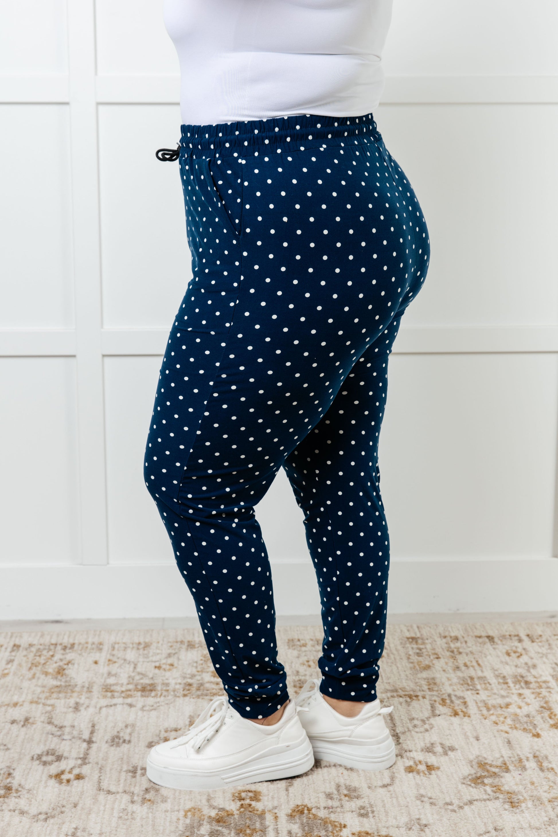 Your New Favorite Joggers in White Polka Dot-Bottoms-Modish Lily, Tecumseh Michigan