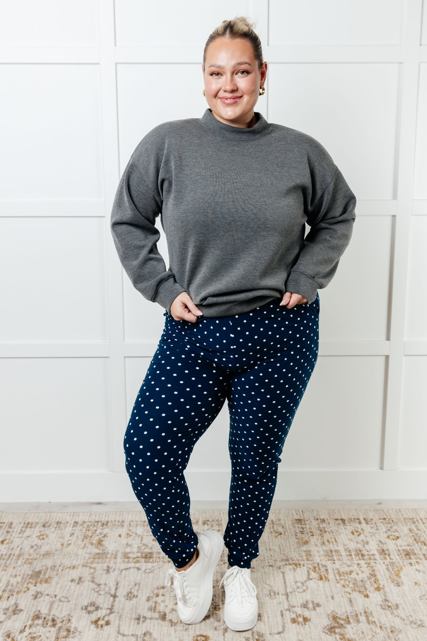 Your New Favorite Joggers in White Polka Dot-Bottoms-Modish Lily, Tecumseh Michigan