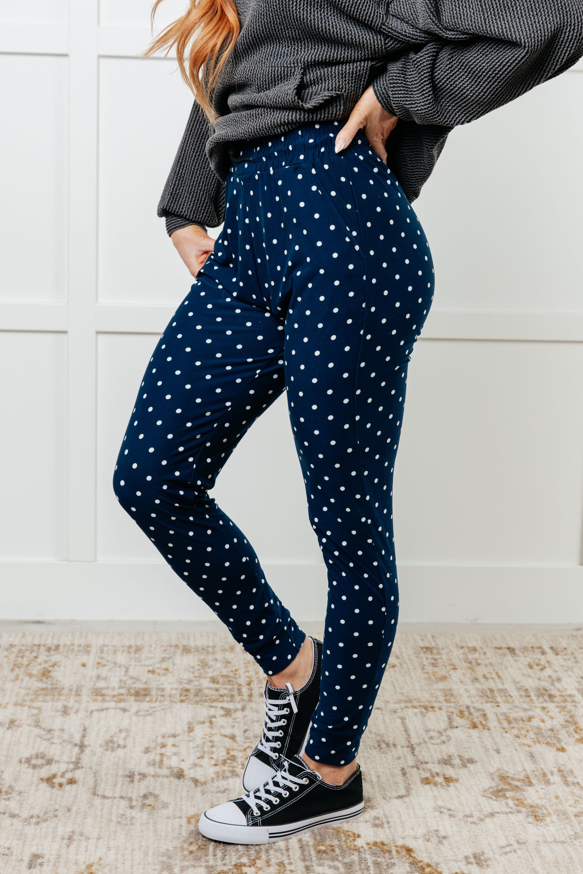 Your New Favorite Joggers in White Polka Dot-Bottoms-Modish Lily, Tecumseh Michigan