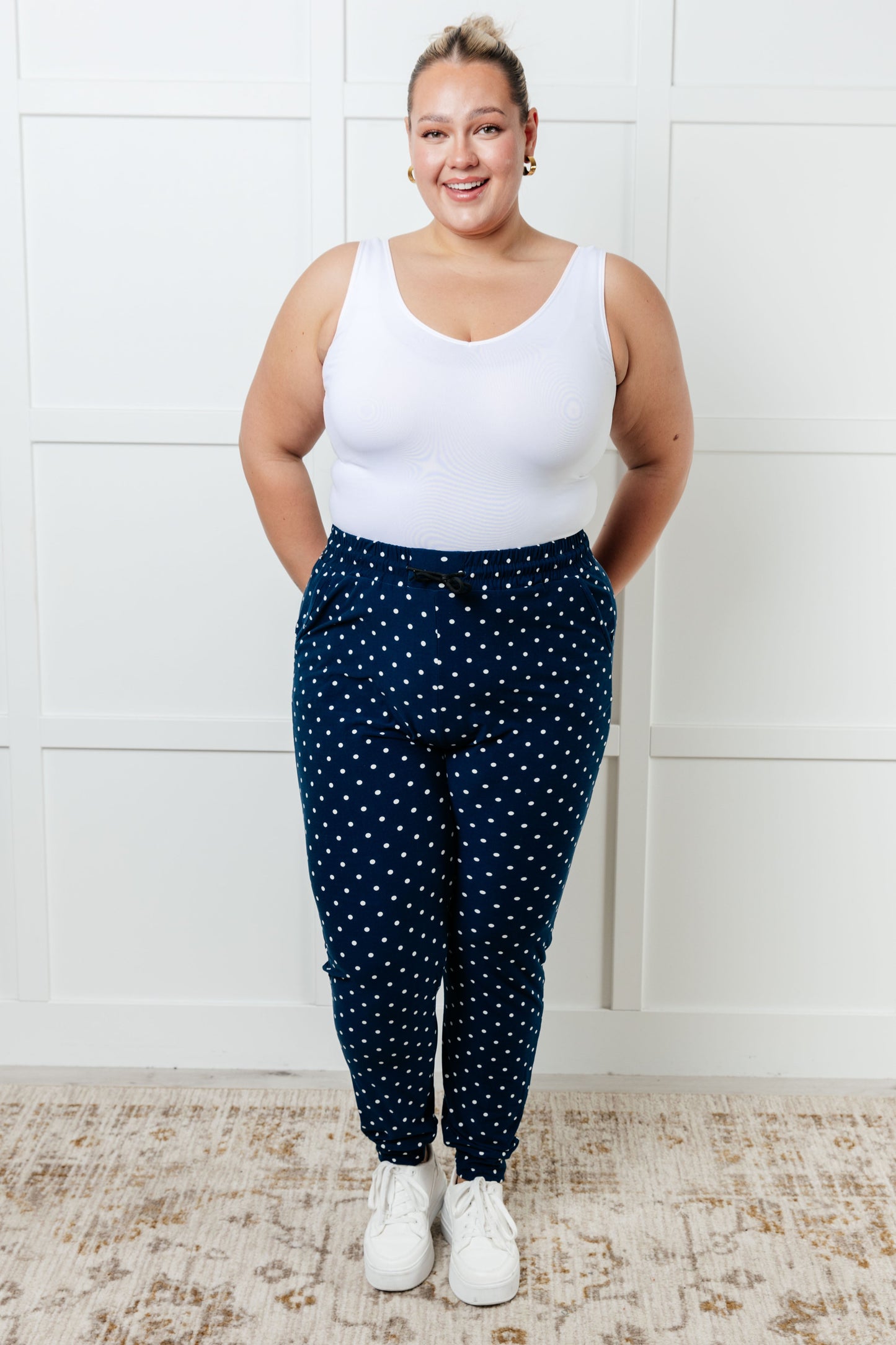 Your New Favorite Joggers in White Polka Dot-Bottoms-Modish Lily, Tecumseh Michigan