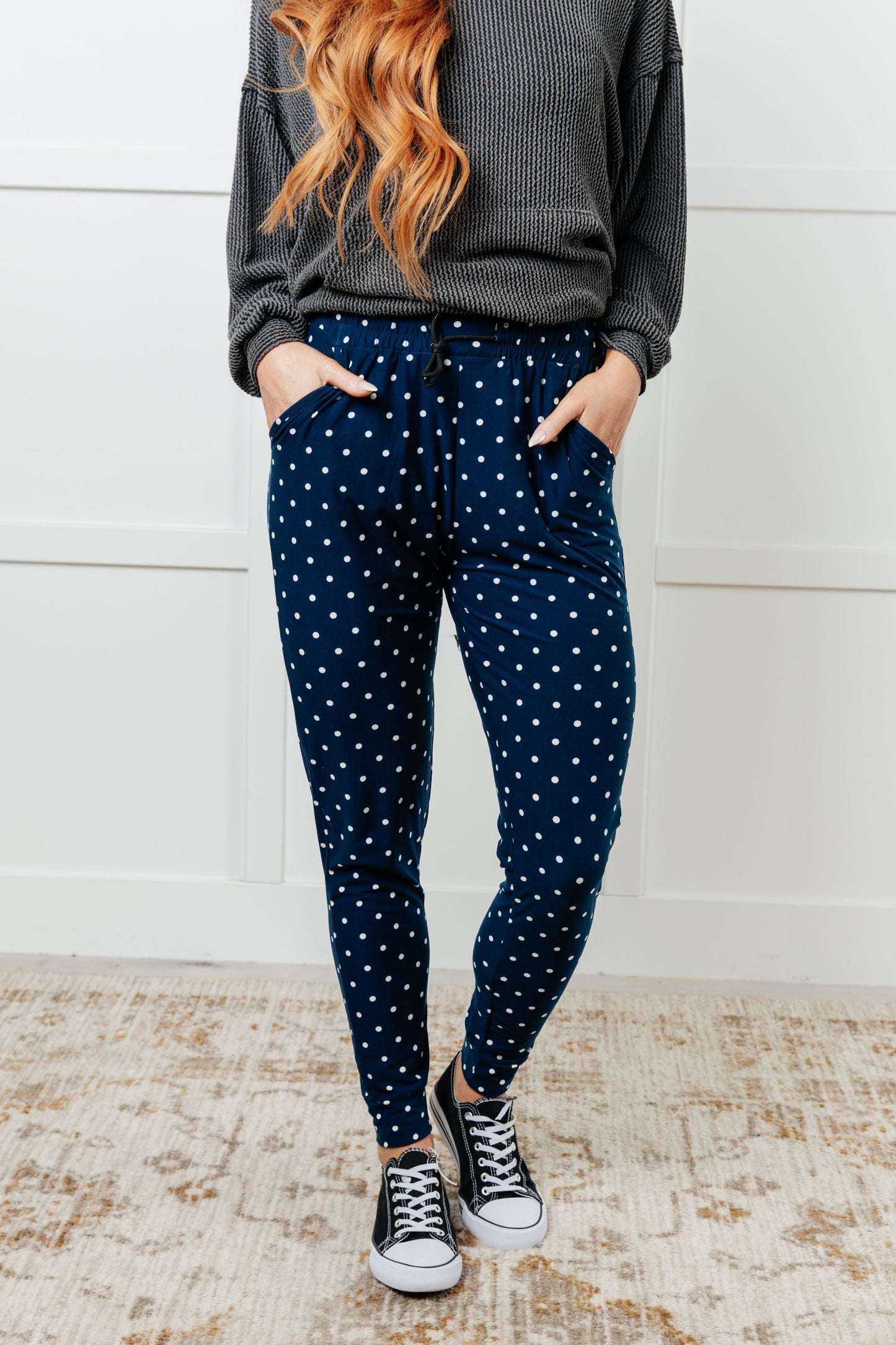 Your New Favorite Joggers in White Polka Dot-Bottoms-Modish Lily, Tecumseh Michigan