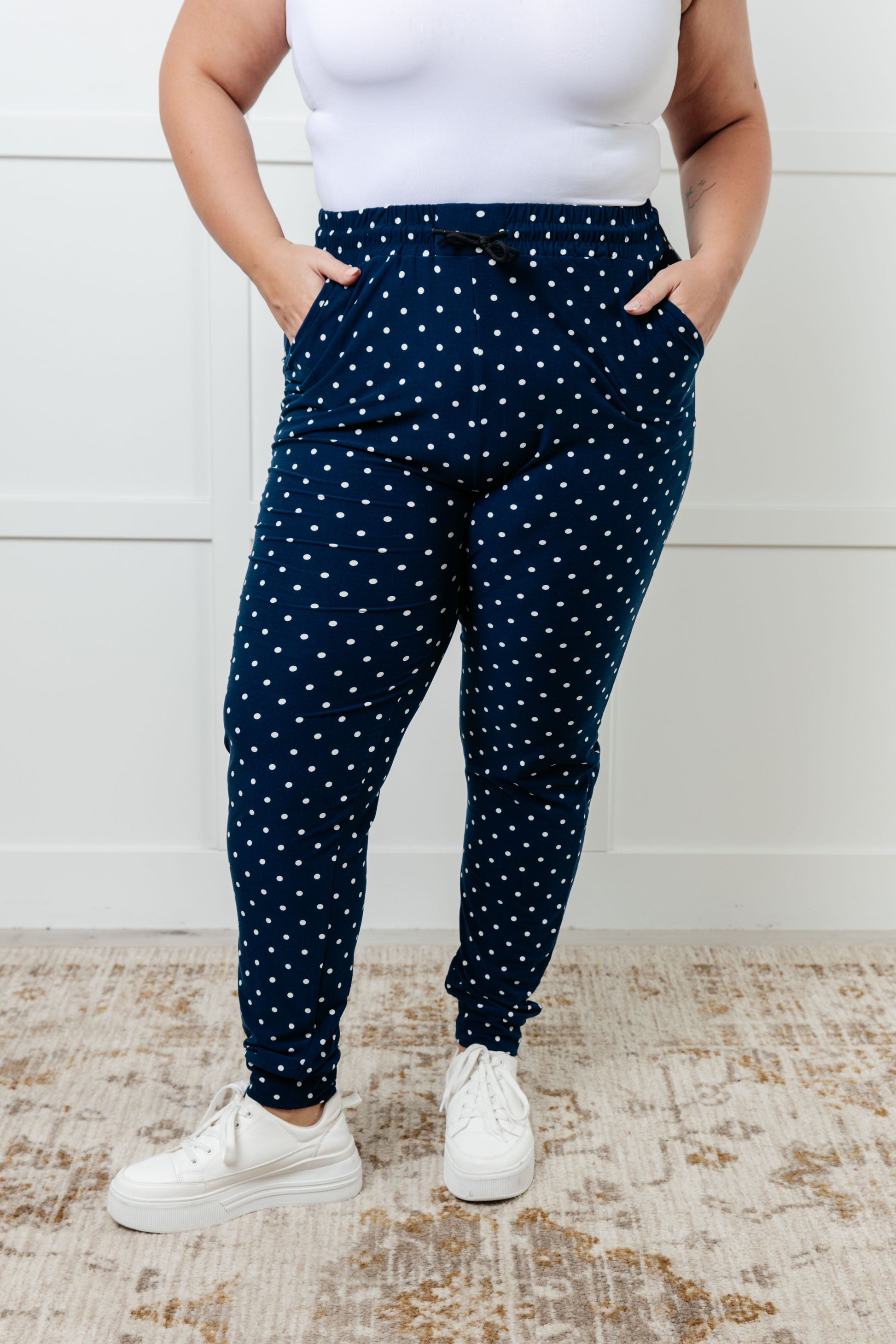 Your New Favorite Joggers in White Polka Dot-Bottoms-Modish Lily, Tecumseh Michigan