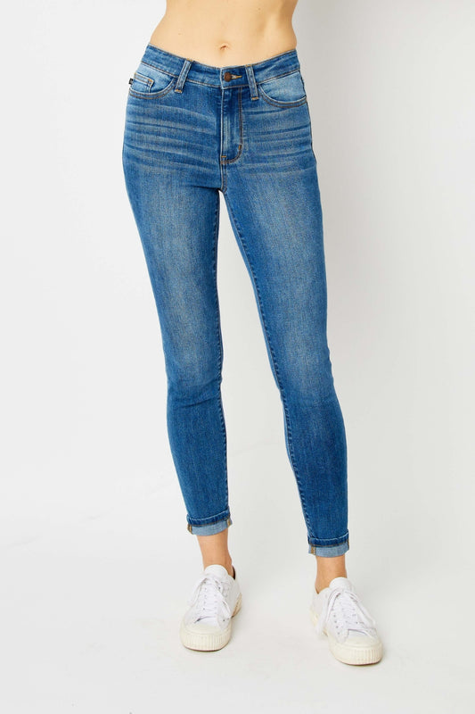 Judy Blue Full Size Cuffed Hem Skinny Jeans-Modish Lily, Tecumseh Michigan