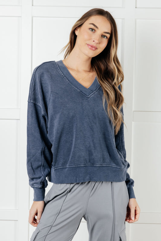 Rep Ready Mineral Wash French Terry Pullover in Blue-Athleisure-Modish Lily, Tecumseh Michigan