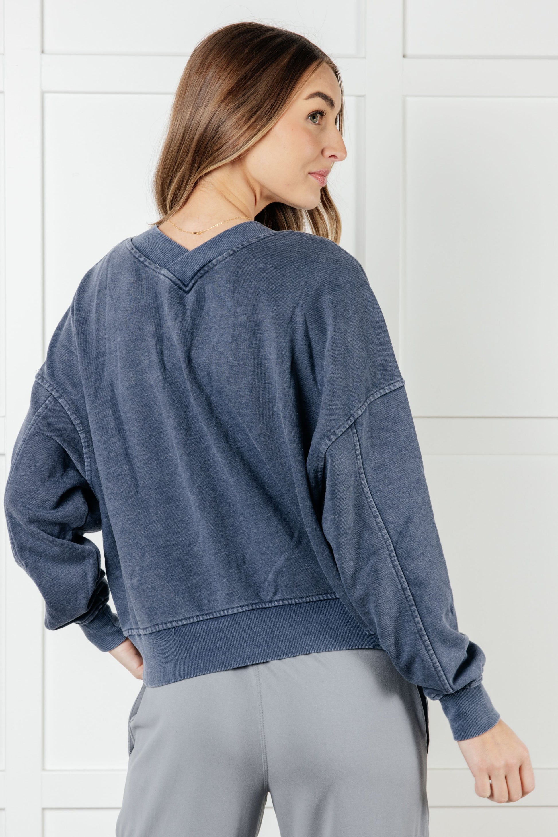 Rep Ready Mineral Wash French Terry Pullover in Blue-Athleisure-Modish Lily, Tecumseh Michigan