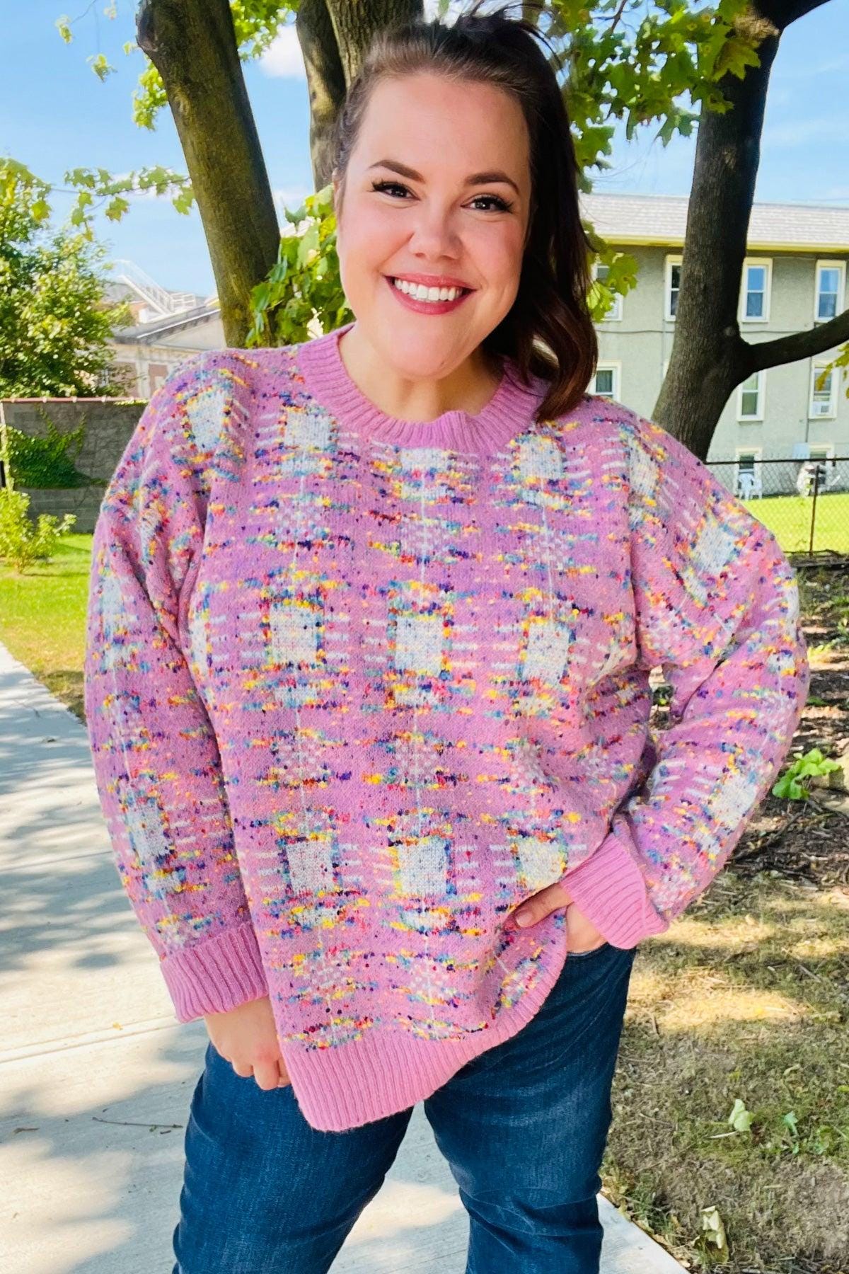 Adorable Pink Multicolor Popcorn Knit Sweater-Modish Lily, Tecumseh Michigan