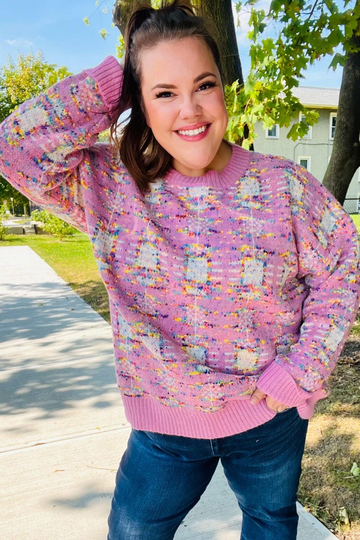 Adorable Pink Multicolor Popcorn Knit Sweater-Modish Lily, Tecumseh Michigan