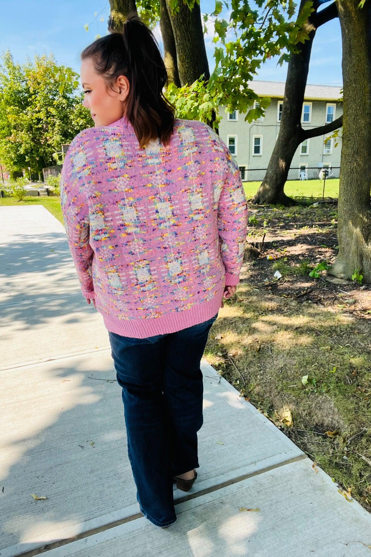 Adorable Pink Multicolor Popcorn Knit Sweater-Modish Lily, Tecumseh Michigan