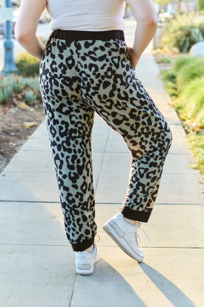 Olive Leopard Contrast Sweatpants-Modish Lily, Tecumseh Michigan