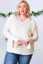 Load image into Gallery viewer, Cream Rib Lace V Neck Button Detail Top-Modish Lily, Tecumseh Michigan

