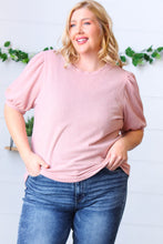 Load image into Gallery viewer, Baby Pink Puff Sleeve Two Tone Sweater Top-Modish Lily, Tecumseh Michigan
