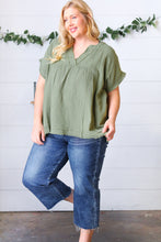 Load image into Gallery viewer, Olive Cotton Banded V Neck Frayed Pocketed Top-Modish Lily, Tecumseh Michigan
