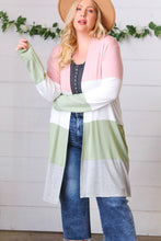 Load image into Gallery viewer, Sage Wide Stripe Terry Color Block Open Cardigan-Modish Lily, Tecumseh Michigan

