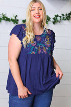 Load image into Gallery viewer, Navy Floral Embroidered Flutter Sleeve Top-Modish Lily, Tecumseh Michigan

