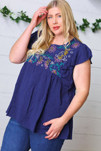 Load image into Gallery viewer, Navy Floral Embroidered Flutter Sleeve Top-Modish Lily, Tecumseh Michigan
