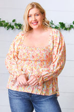 Load image into Gallery viewer, Peach/Teal Floral Square Neck Smocked Challis Blouse-Modish Lily, Tecumseh Michigan
