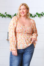 Load image into Gallery viewer, Peach/Teal Floral Square Neck Smocked Challis Blouse-Modish Lily, Tecumseh Michigan
