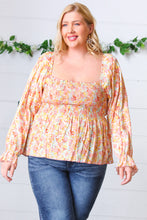 Load image into Gallery viewer, Peach/Teal Floral Square Neck Smocked Challis Blouse-Modish Lily, Tecumseh Michigan
