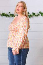 Load image into Gallery viewer, Peach/Teal Floral Square Neck Smocked Challis Blouse-Modish Lily, Tecumseh Michigan
